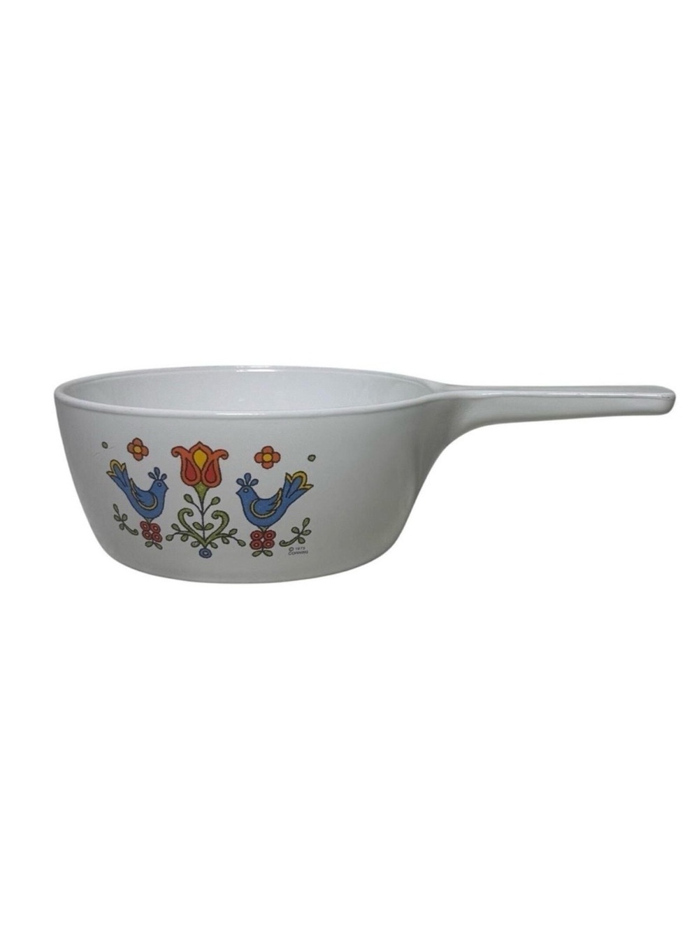 Corning Ware Menuette Saucepan Country Festival Friendship Birds MCM Folk 1 Pint
